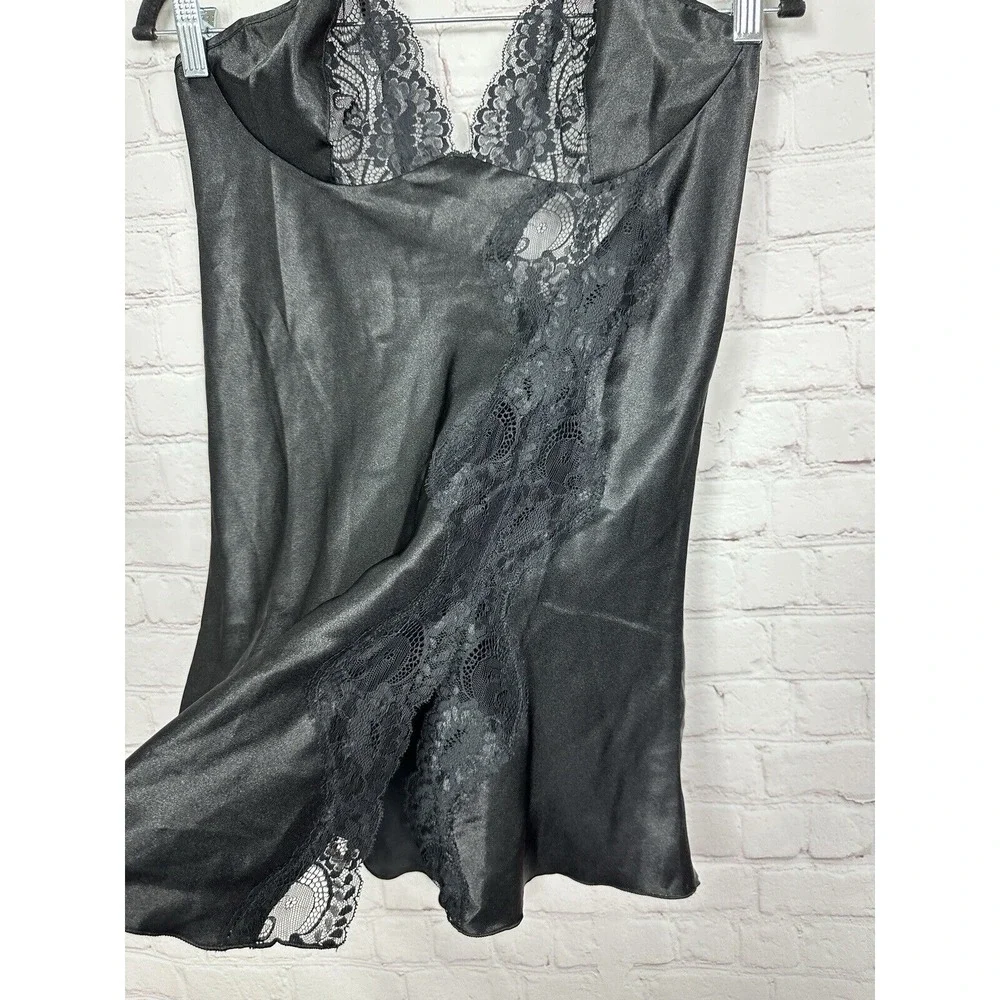 Frederick's of Hollywood black Nighty Lingerie Spaghetti Straps Slip Dress sz M‎